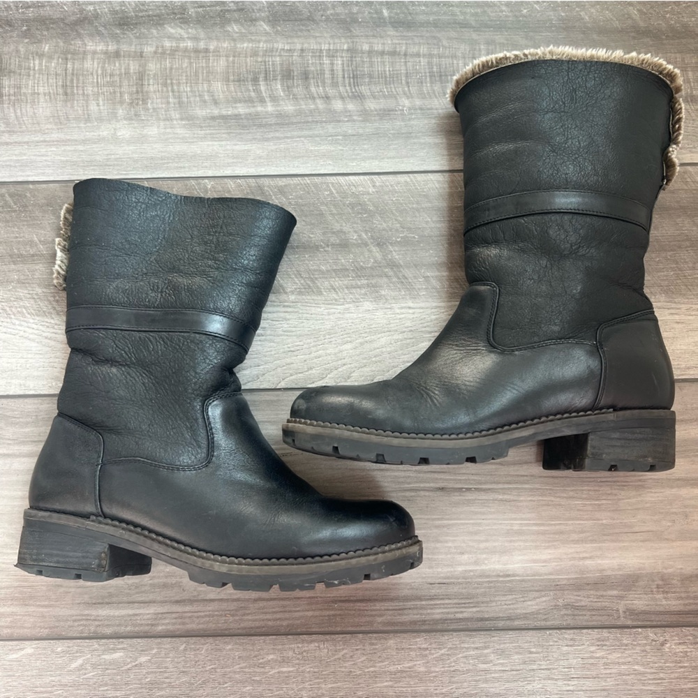 Blondo Black Leather Fold-Over Fur-Trim Ankle Boots - 10M - Picture 2 of 12